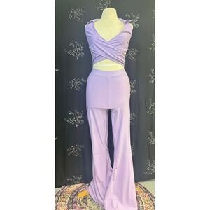So Real Lavender Purple 2 Piece Set‎ Wrap Crop Top and Flare Pants Women Large